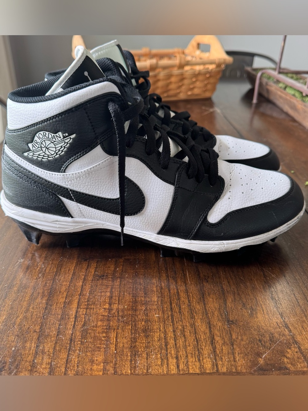 Nike Jordan 1 Mid TD Football Cleats Panda Black White Size 12